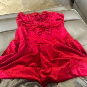 Red Strapless Velvet Dress